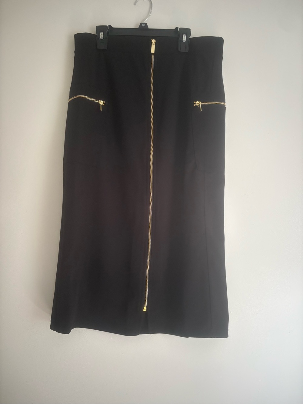 Black Midi Pencil Skirt with Gold Zippers